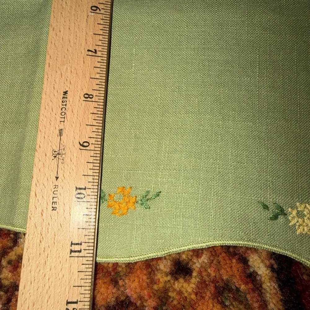 Lot 8 Vintage Hand stitched Embroidered Linens  Green Linen Floral Cottagecore